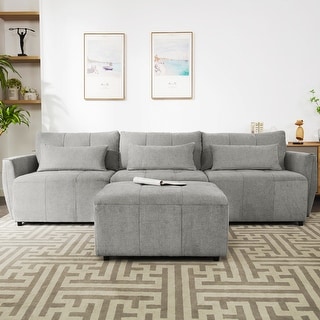 Living Room Convertible Sofa Set L-shape Linen Fabric Sectional Sofa ...