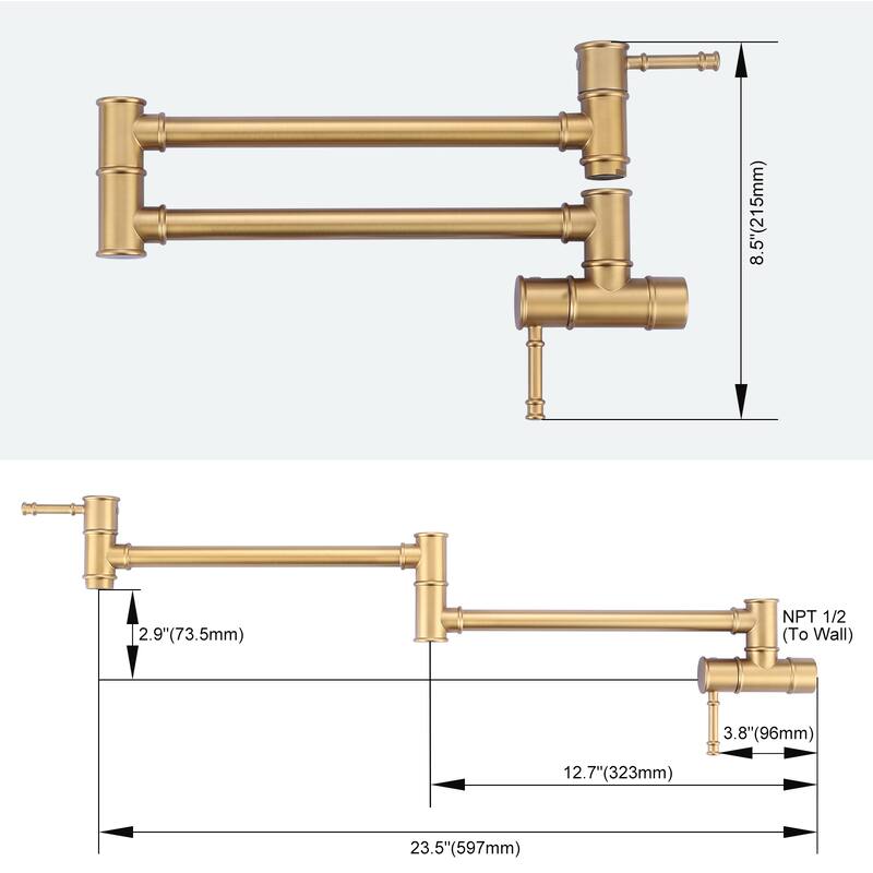 WOWOW 23.5-inch Wall Mount Pot Filler with Double Handle