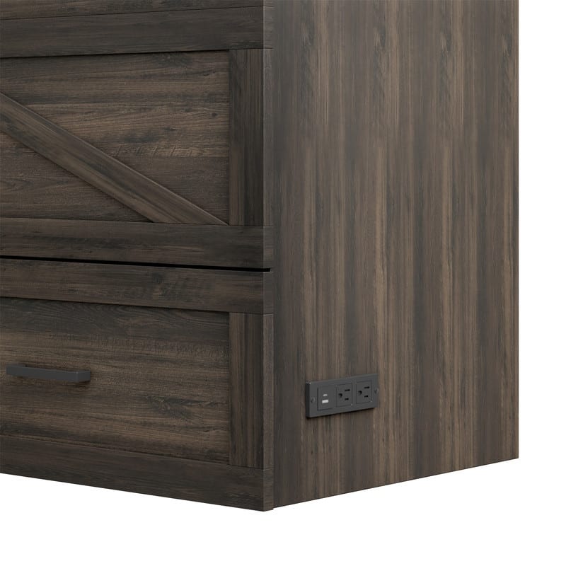 Farmhouse Murphy Bed Wall Bed with a Large Drawer, Full/Queen Size Foldable Murphy Cabinet Bed with Charging Station