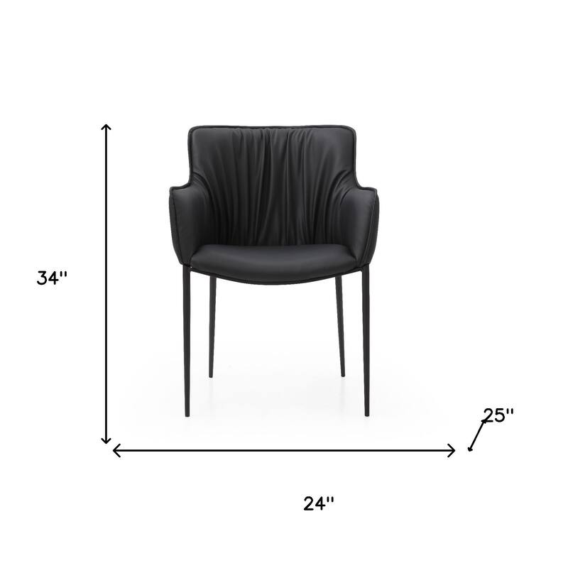 HomeRoots Black Faux Leather and Steel Dining Arm Chair - 24.00 in. x 34.00 in. x 25.00 in.