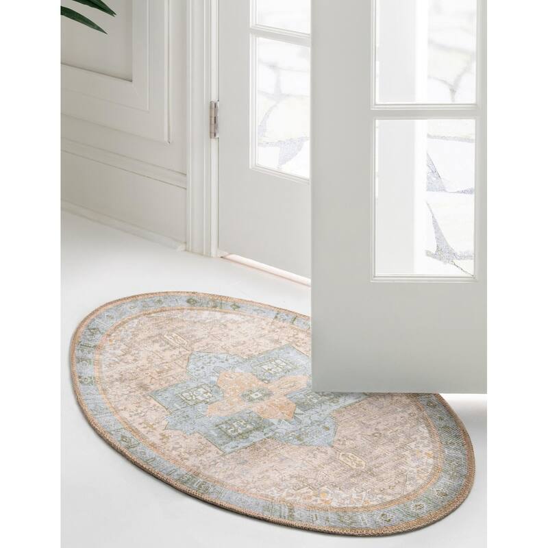 Transitional Rine Collection Area Rug - 2'x3'1" Oval - Light Brown