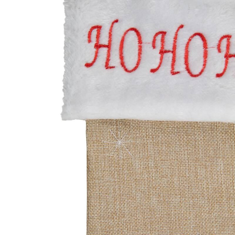 19" Beige and Red Burlap "Ho Ho Ho" Santa Claus Christmas Stocking