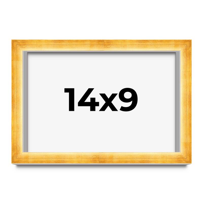 14x9 Shadow Box Frame Gold | 1.625 Inches Deep Real Wood Traditional