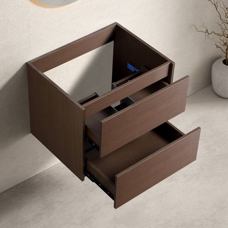 Wall-Mounted Bathroom Vanity Cabinet - Dark Brown, Easy Assembly, Soft-Close Drawer, Sturdy Wood (Sink Not Included)