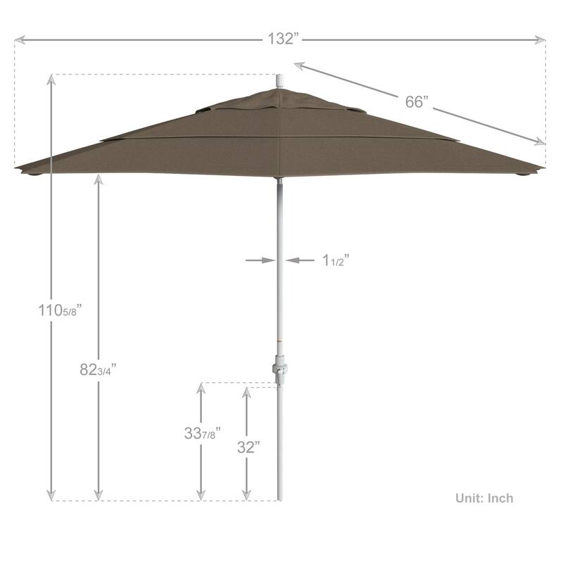 California Umbrella 11' Rd. Aluminum Patio Umbrella, Crank Lift, Collar Tilt, Dbl Wind Vent, White Finish, Sunbrella Fabric