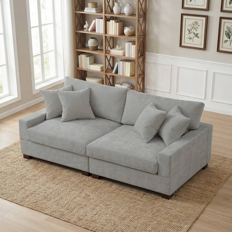 2 Set Chenille Upholstered Modular Sectional Sofa Chaise with Pillows