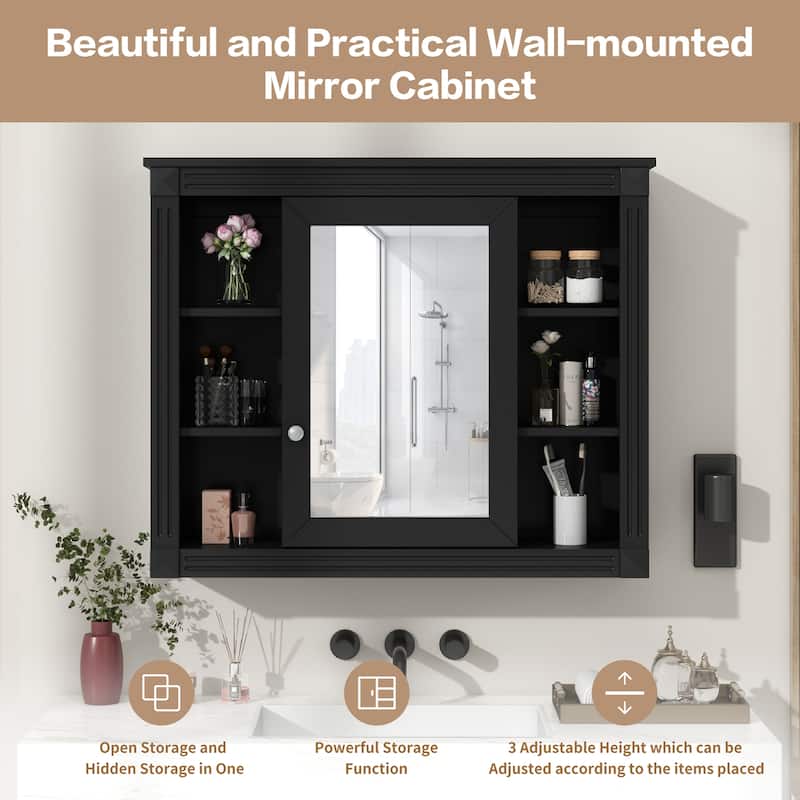 Wall Mounted Bathroom Storage Cabinet with Mirror, Mirror Cabinet with 6 Open Shelves (Not Include Bathroom Vanity )