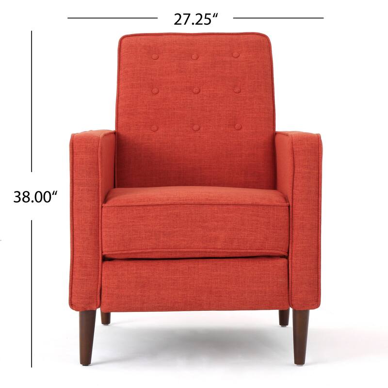 Orange Fabric Mid-Century Upholstered Push Back Recliner with Footrest, Button-tufted Backrest, Beech Wood Legs