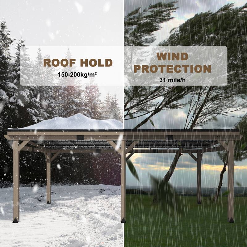 Outdoor Hardtop Gazebo, Cedar Wood Gazebo with Galvanized Steel‌ Roof