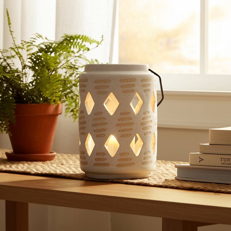 Ceramic Cut-Out Diamond Modern Lantern