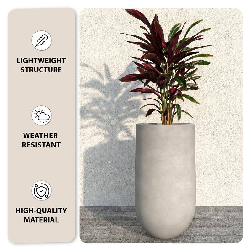 Topiary Mid-Century Modern Cylinder Fiberstone and MgO Clay Planter Pot Drainage Holes for Indoor Outdoor Home Office Patio