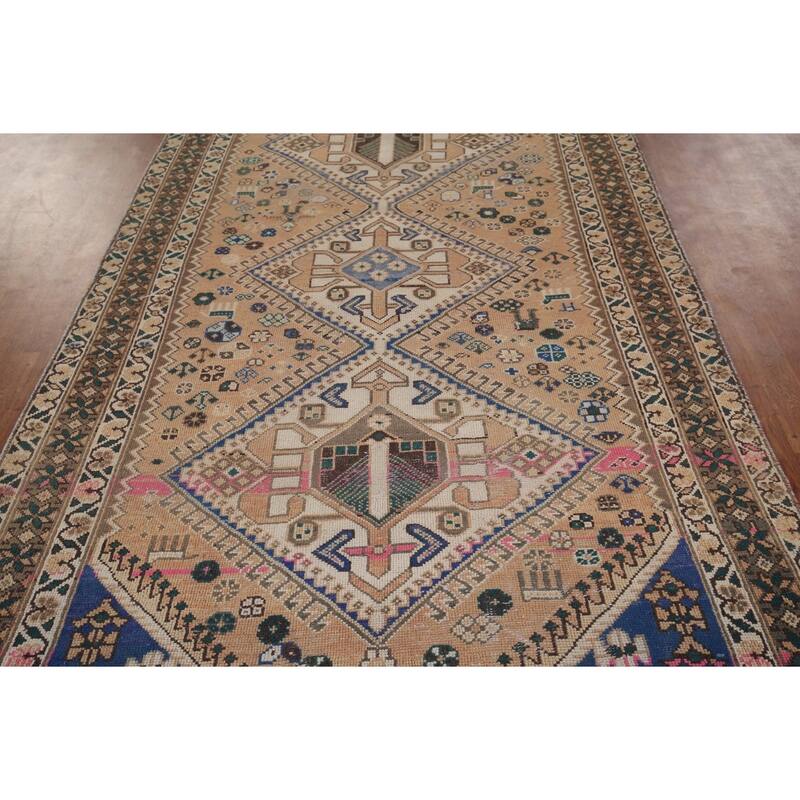 Orange Bakhtiari Persian Vintage Area Rug Handmade Wool Carpet - 5'1" x 9'9"