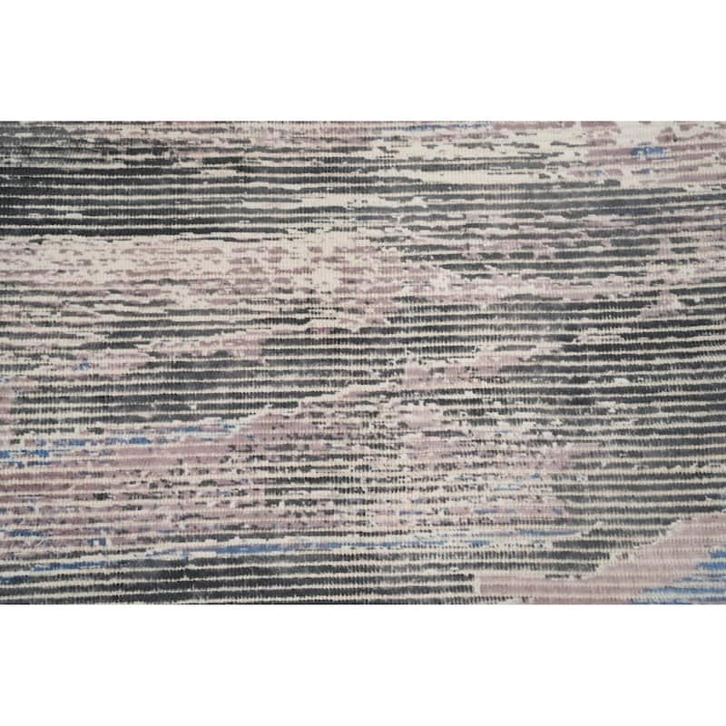 Hand Knotted Oriental Viscose Silk Carpet Modern Pictorial Navy Blue & Blues Abstract Area Rug - 7' 6'' X 5' 5''