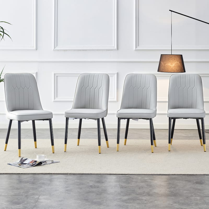 Leather Upholstered Dining Chair with Curved Back Kitchen Chair with Metal Legs Armless Side Chair, Set of 4