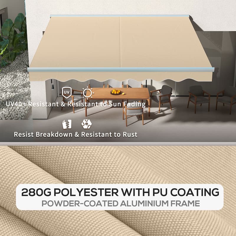 13' x 10' Electric Awning with LED Lights, Retractable Awning, UV40+ Sun Shade Shelter with Remote Controller and Crank Handle