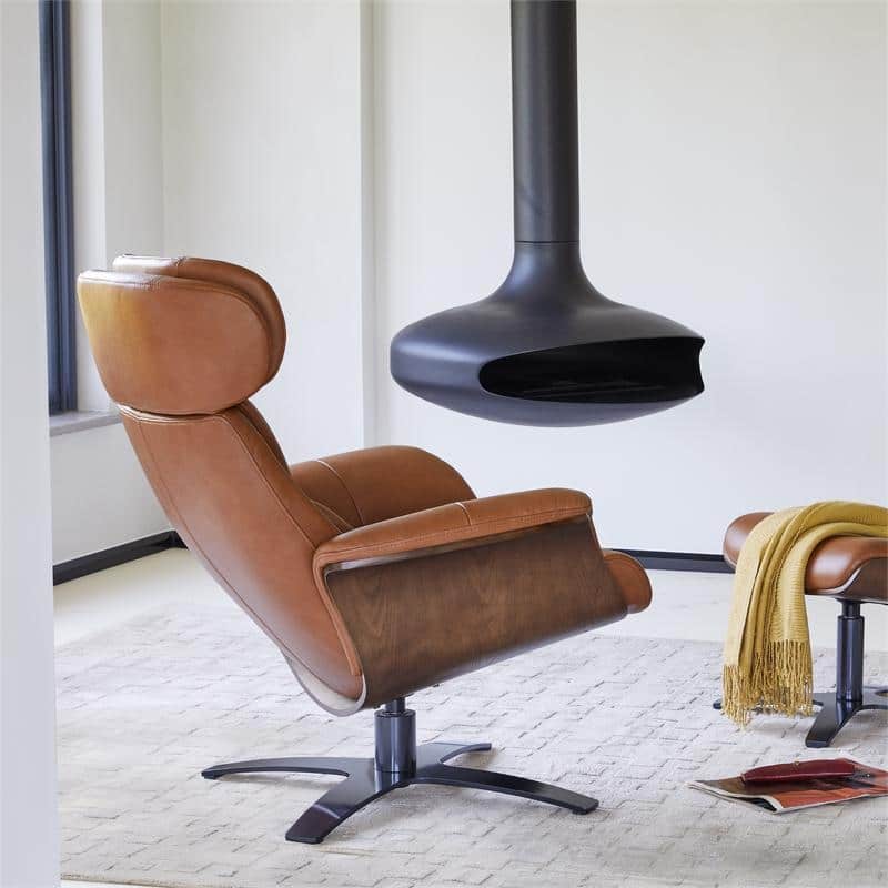 Spruce & Spring Leon Swivel Recliner Chair with Ottoman Set and Adjustable Headrest