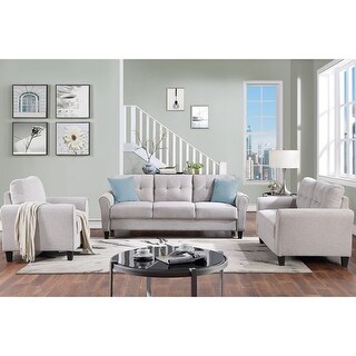 Modern Linen Upholstered Living Room Sofa Set in Grey - Bed Bath ...