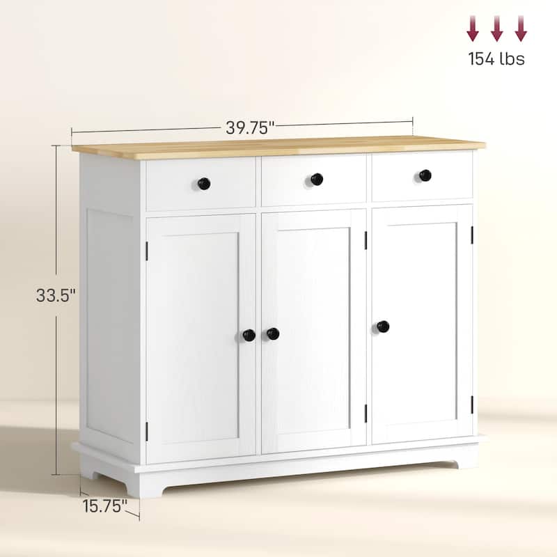 Modern Storage Cabinet with Solid Wood Countertop, 3 Drawers and Adjustable Shelf