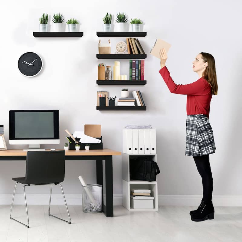 Sorbus Floating Shelves, Wall Mounted for Home Decor, 16.25 in. W x 5.5 in. D MDF Wood Decorative Wall Shelf (Set of 5)
