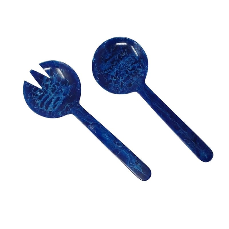 Salad Servers Set of 2 Blue Resin Dia 11" - Blue