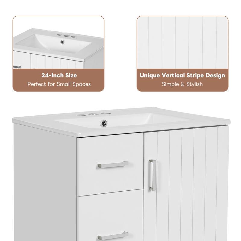 24'' Freestanding Bathroom Vanity with White Integrated Ceramic Sink - 24'' x 18.3'' x 33.78''