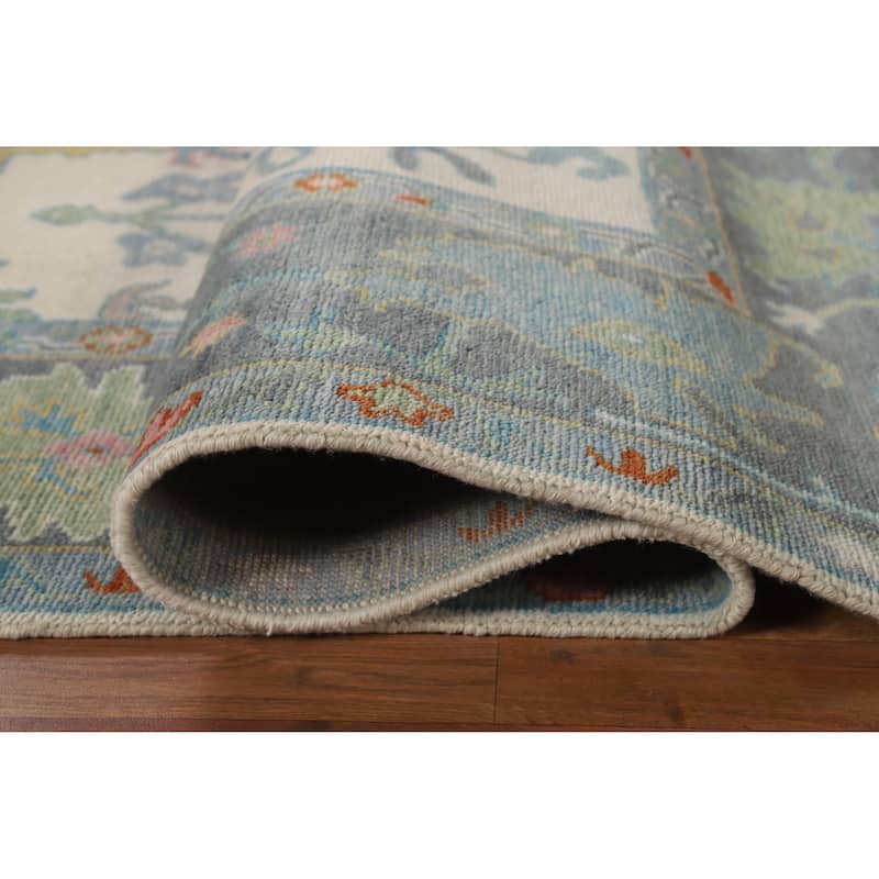 Ivory Oushak Indian Area Rug Hand-Knotted Wool Carpet - 7'9" x 10'3"