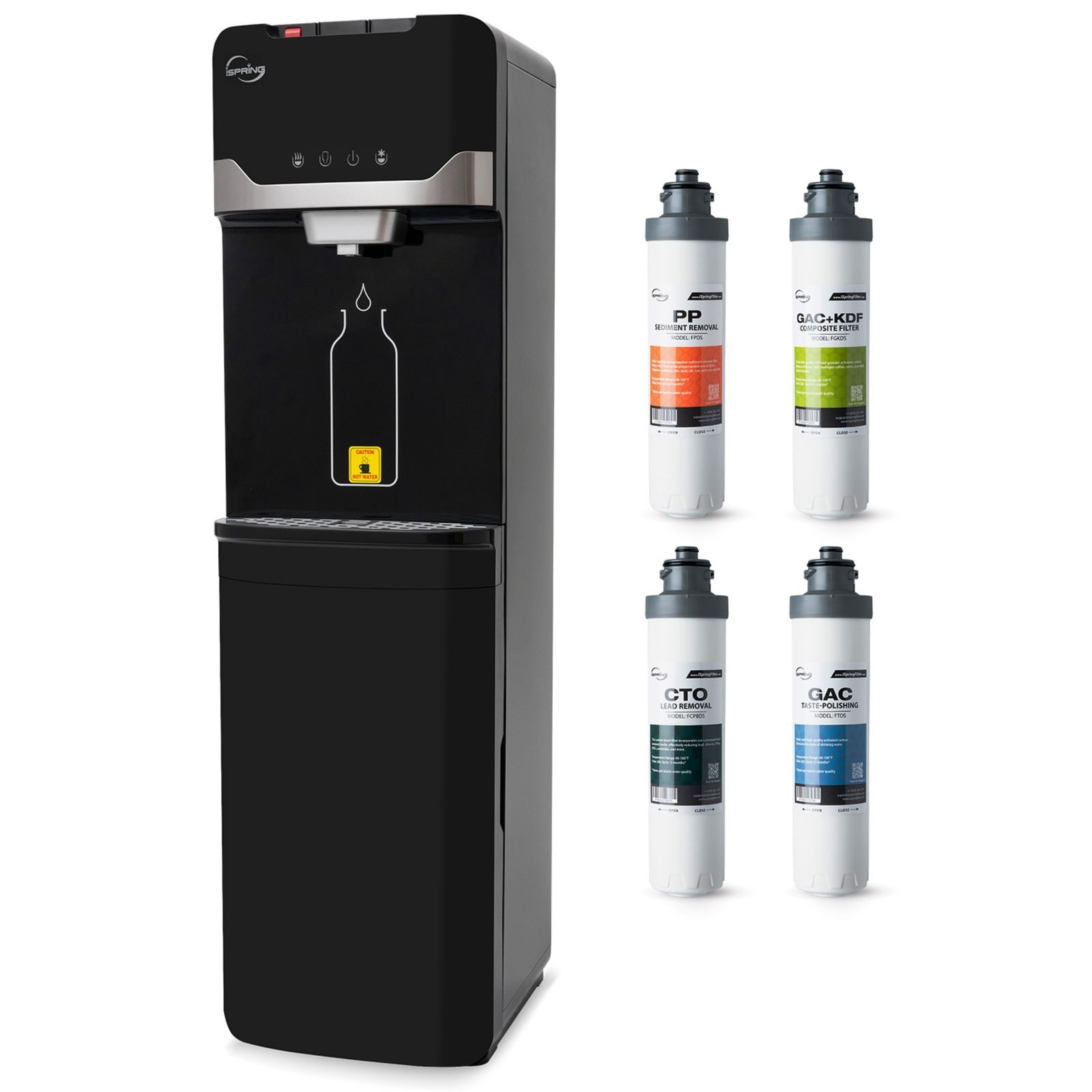 iSpring DS4B-PB Bottleless Water Dispenser with 4-Stage Filtration, SGS-Tested 99% of Lead Removal - Hot, Cold, Room Temp