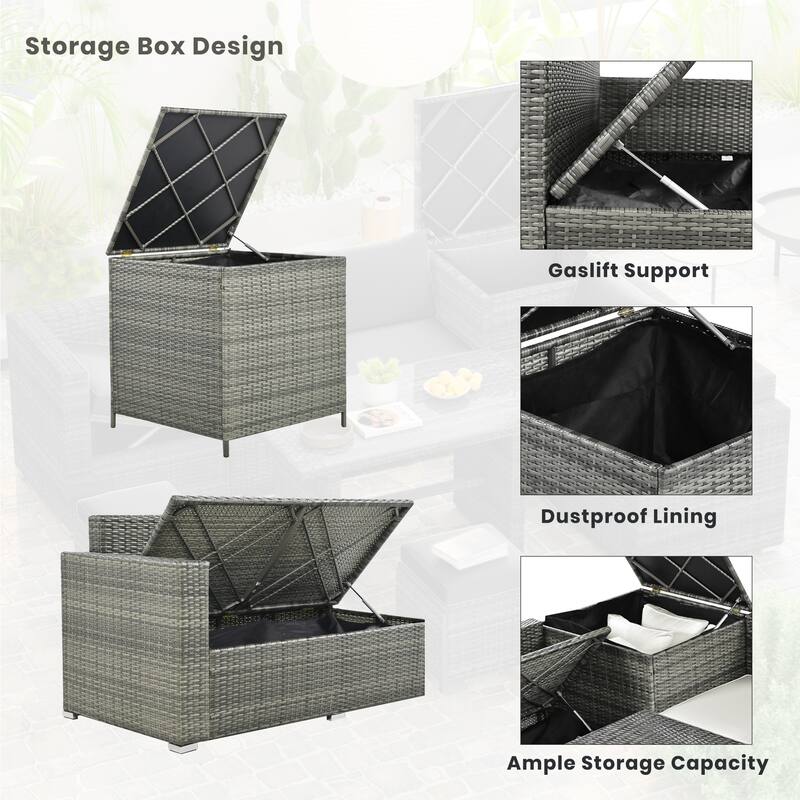 6-Piece All-Weather Outdoor PE Rattan Sofa Set - Patio Wicker Sectional with Storage Box, Removable Covers & Table
