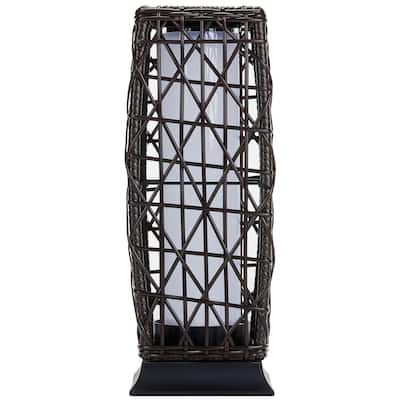 Solar Floor Lantern Outdoor Wicker Light with LED 7"x19" Weatherproof