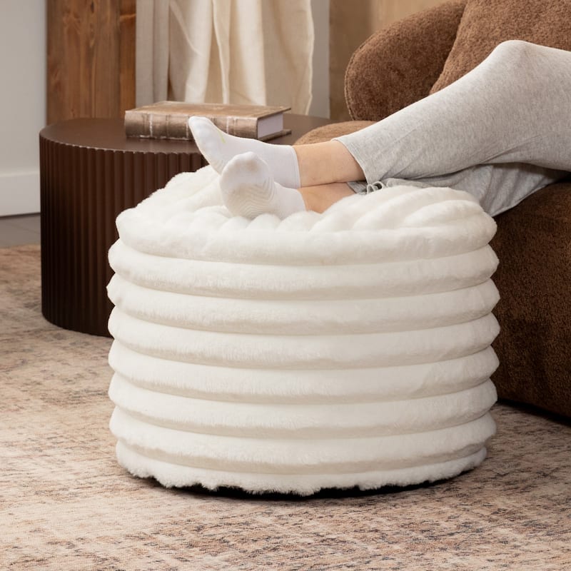 Jaxx Paran Pouf - Fluffy Faux Fur Ottoman for Modern Interior Design - Regular - Ivory