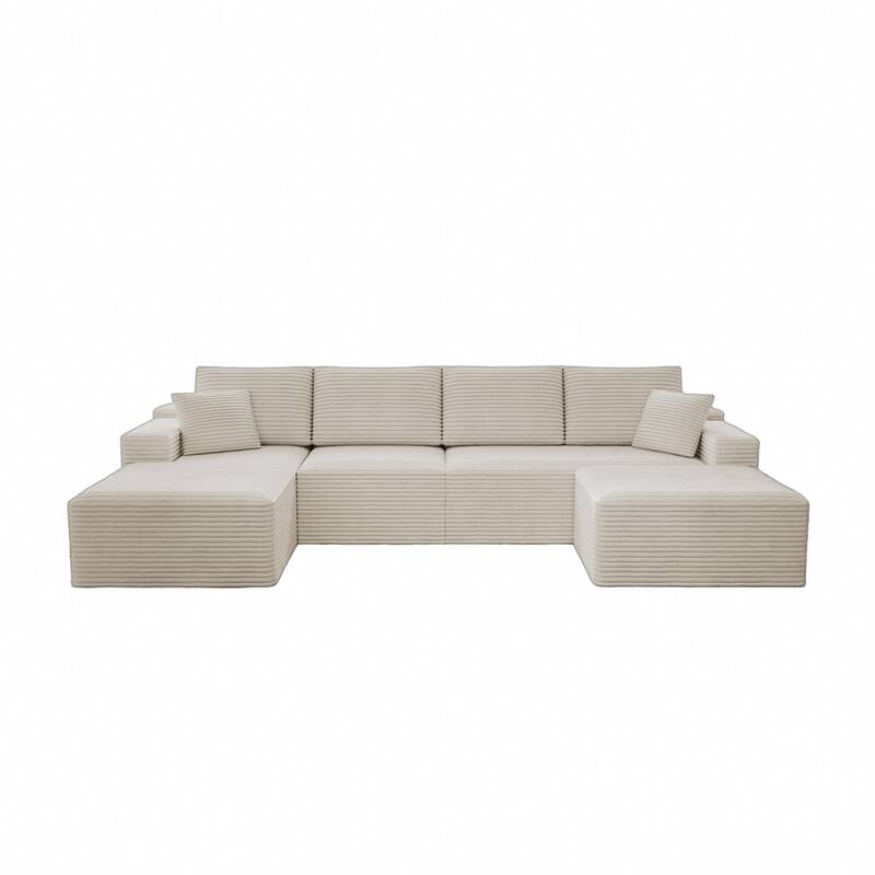 Roomfitters 131.9" Modular Sectional Sofa, 4-Piece Compressed Cloud Couch, No Assembly Required, Plush Corduroy, White