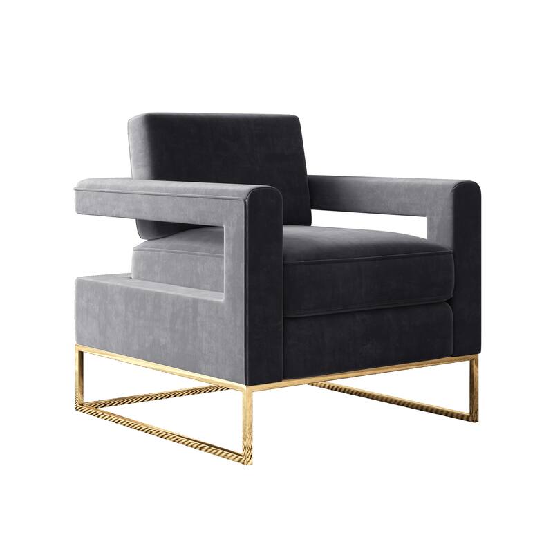 Grey 31.9" Velvet Arm Chair with Stainless Steel Base