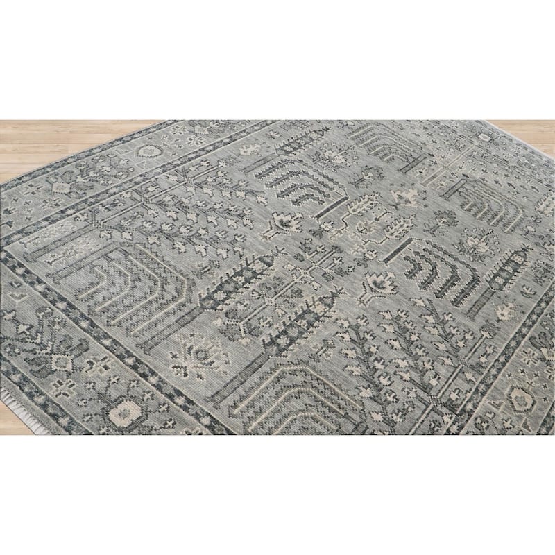 Hand Knotted Gray Turkish Oushak Wool Traditional Oriental Area Rug - 7' 11'' x 10'