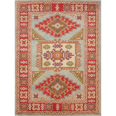 Geometric Blue Kazak Foyer Rug Hand-Knotted Wool Carpet - 2'10"x 4'3"