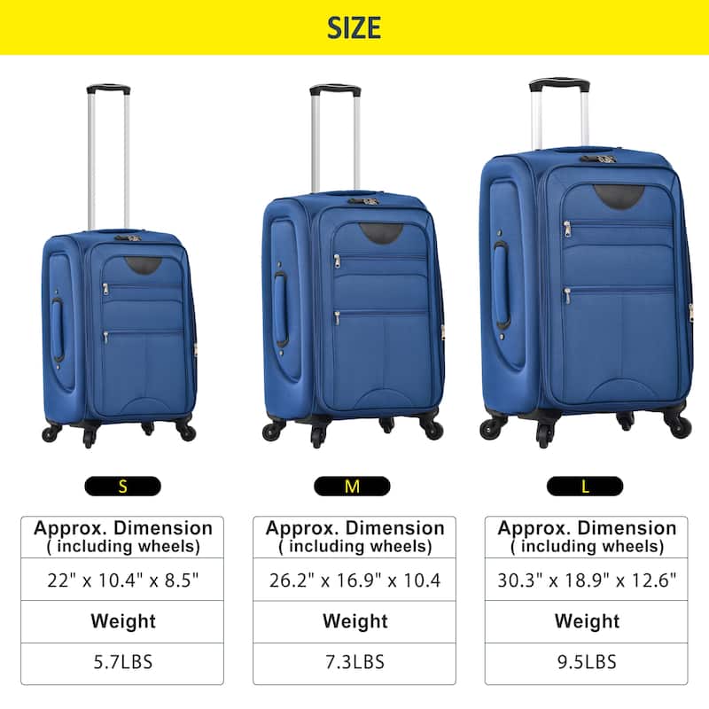 Softside Luggage Expandable 3 Piece Set Suitcase Upright Spinner Softshell Lightweight Luggage Travel Set