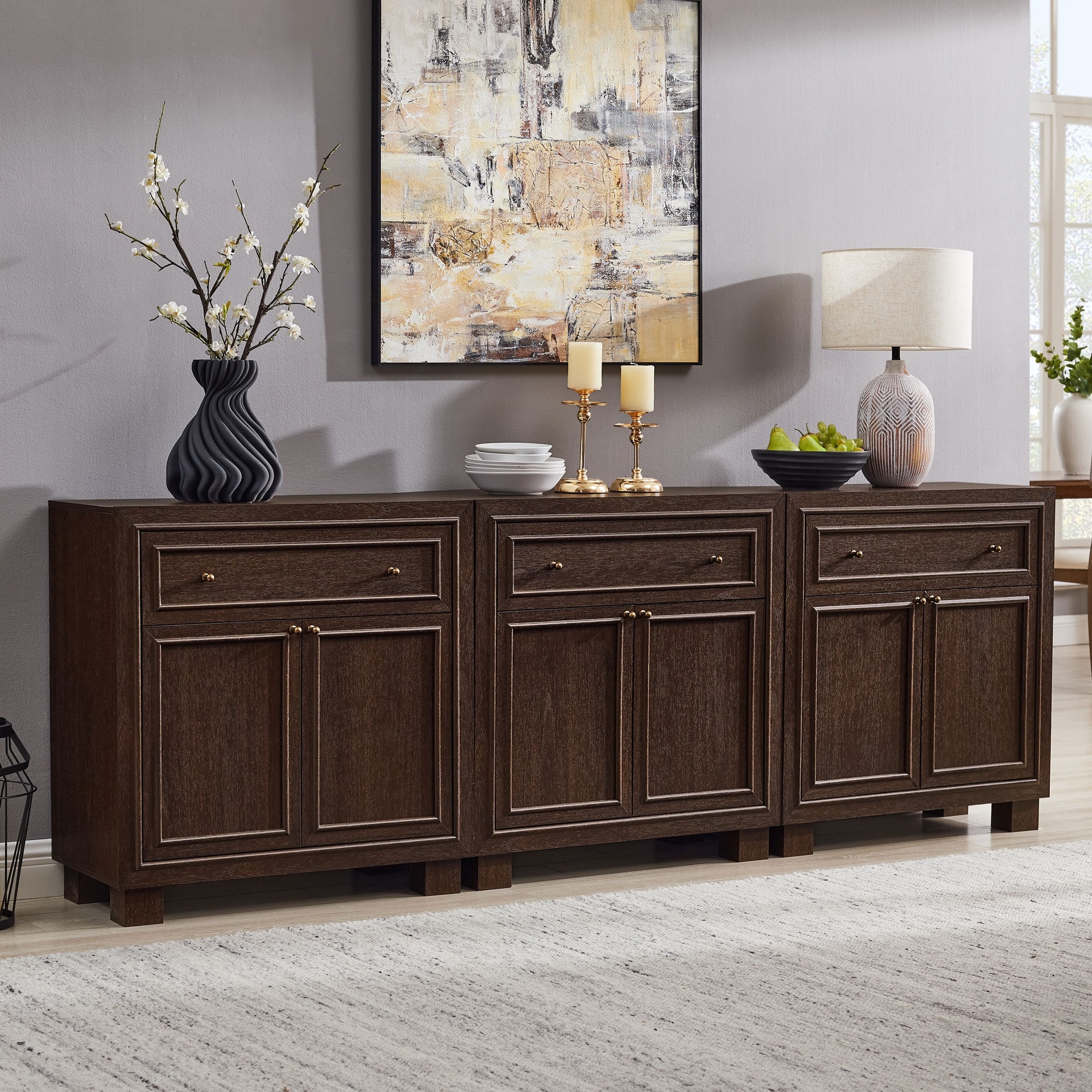 Buffet Sideboard w/ 2 Base Styles, Transitional Modern Coffee Cabinet