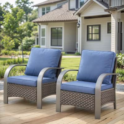 2 Patio PE Wicker Chairs with Soft Cushion