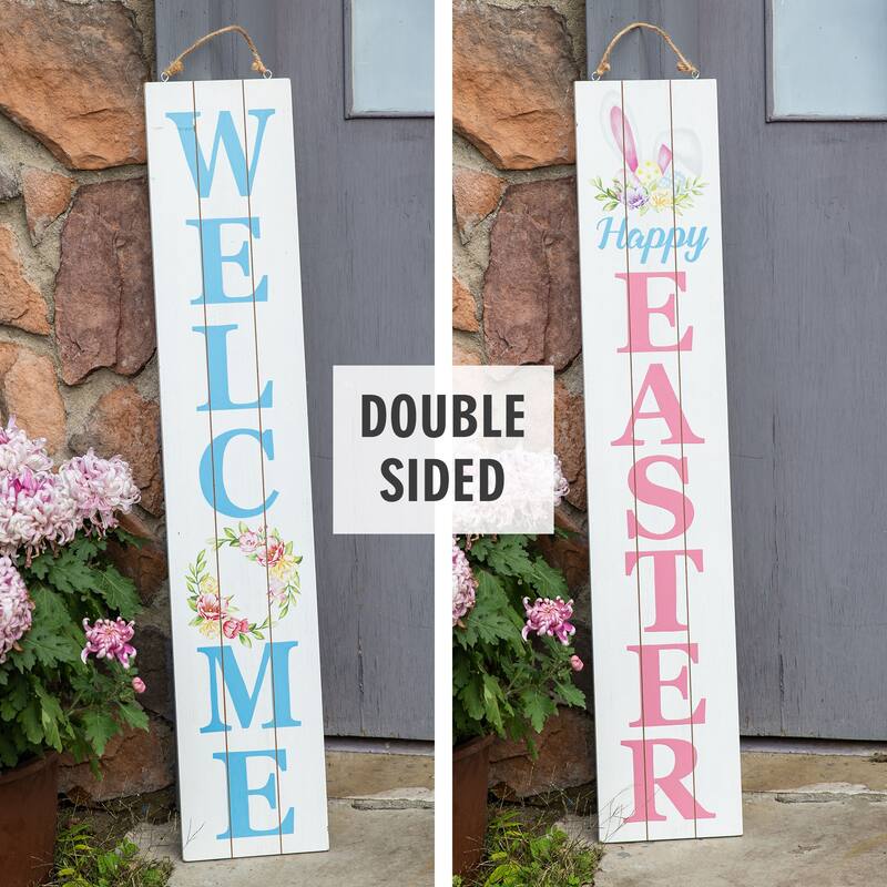 Glitzhome 42"H Wooden "HAPPY EASTER" Standing Hanging Porch Sign for Front Door
