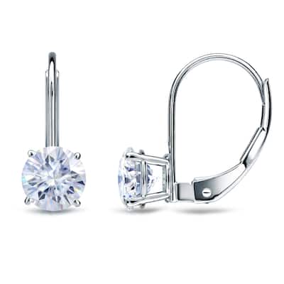Auriya Round Solitaire Moissanite Leverback Earrings 2.00carat TW 14K Gold