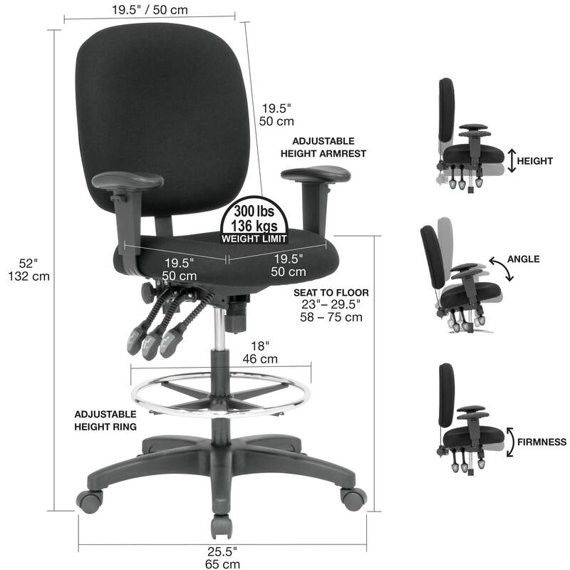 Winslow Drafting Chair with Adjustable Height, Arm, and Tilt
