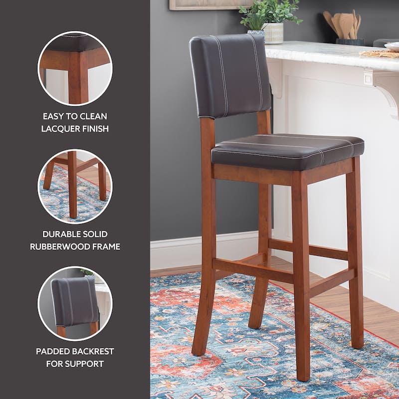 Linon Clover Dark Brown Faux Leather 30-inch Bar Stool