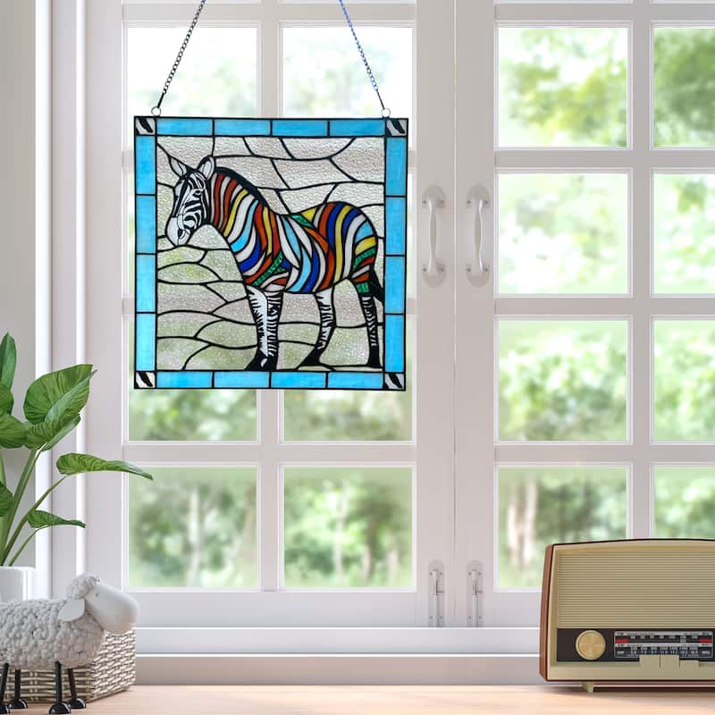 River of Goods River of Goods 12-Inch Rainbow Zebra Stained Glass Window Panel - 12" x 0.25" x 12"