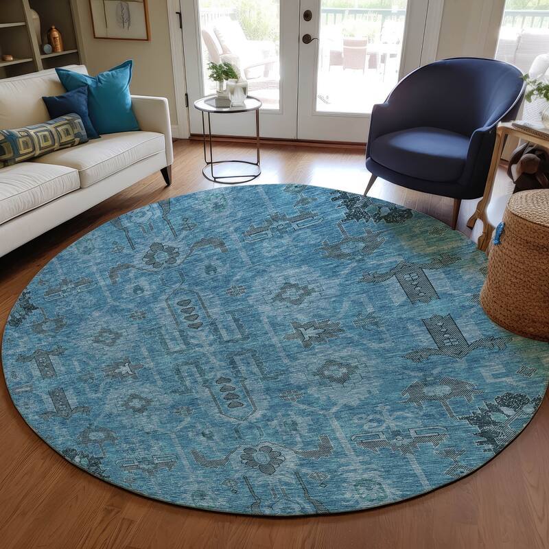Machine Washable Indoor/ Outdoor Chantille Boho Rug - Blue - 8' x 8'