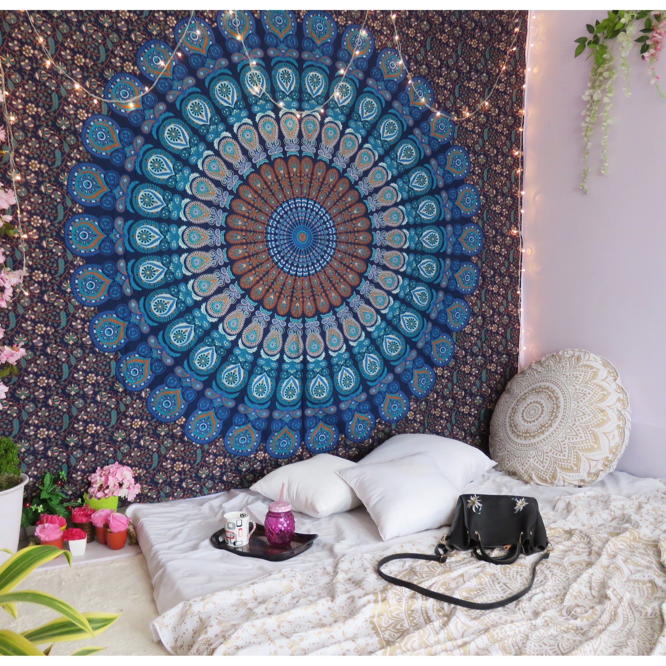 Floral Print Hippie Mandala Tapestry Room Bedspread Wall Hanging Tapestry Decor 