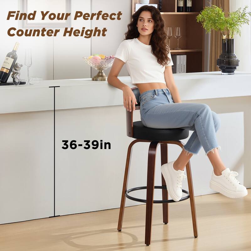 26"/29" Faux Leather Upholstered Swivel Counter/ Bar Stools with Bentwood Legs