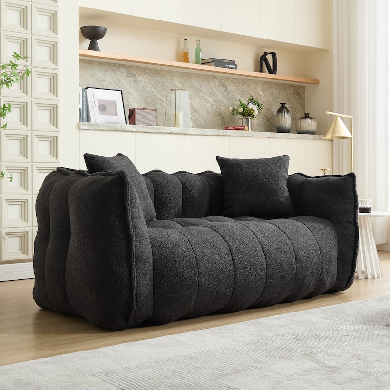 66 Inch Black Chenille Bean Bag Chair for Two High Resilience Foam Core Square Recliner Sofa for Gaming Reading TV