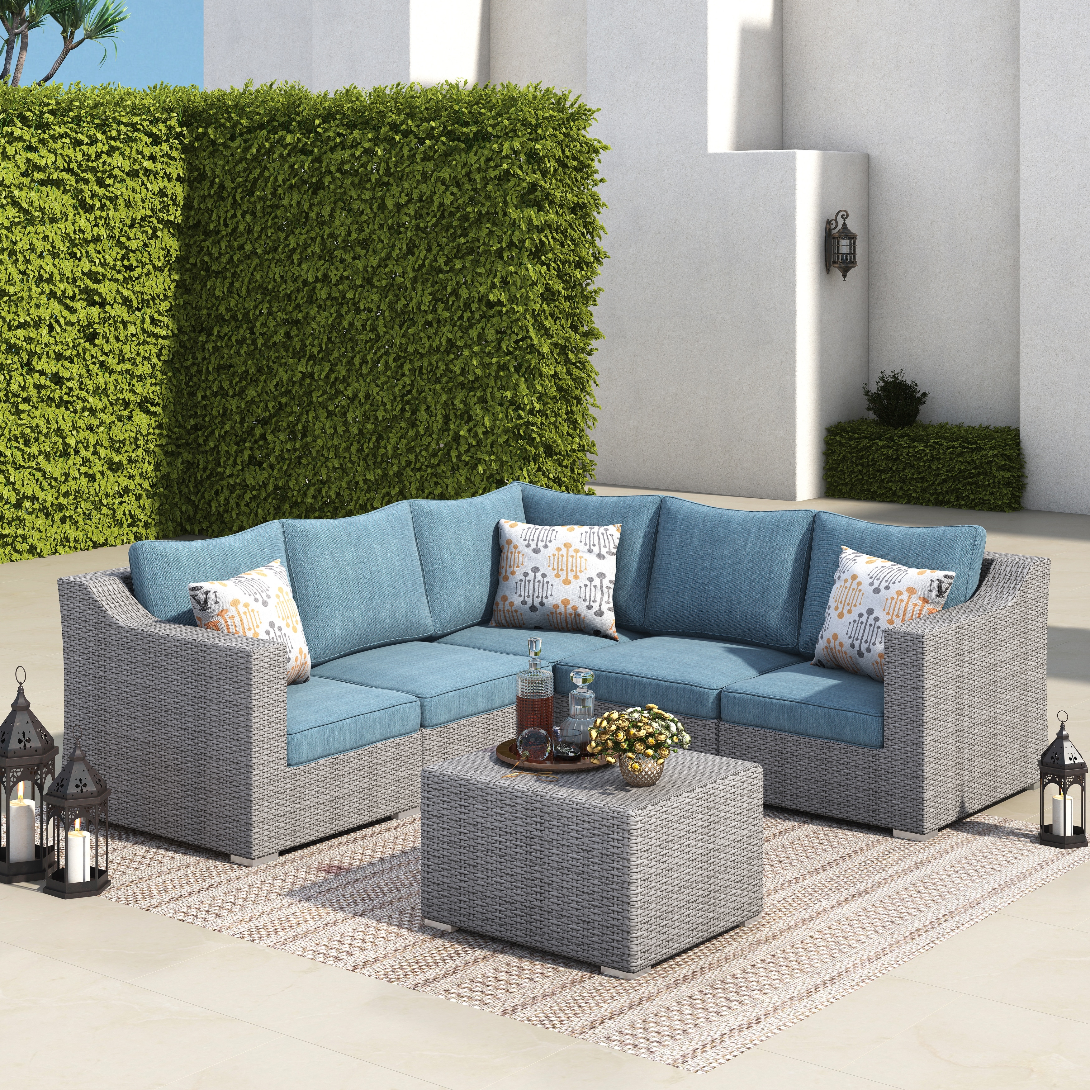 Corvus Martinka 6 pc. Outdoor Grey Wicker Sectional Set On Sale