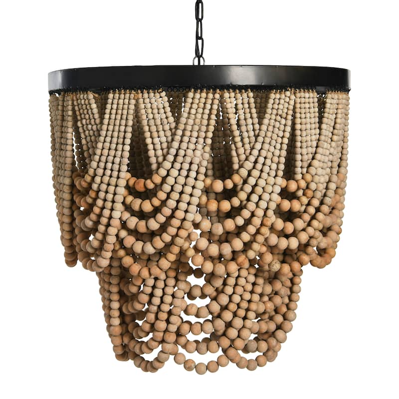 2-Tier Draped Wood Bead Chandelier