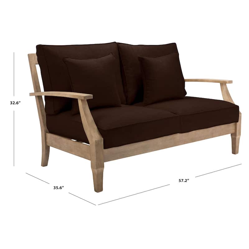 SAFAVIEH Couture Martinique Wood Patio Loveseat - 56"W x 35"D x 32"H - Natural/Dark Brown