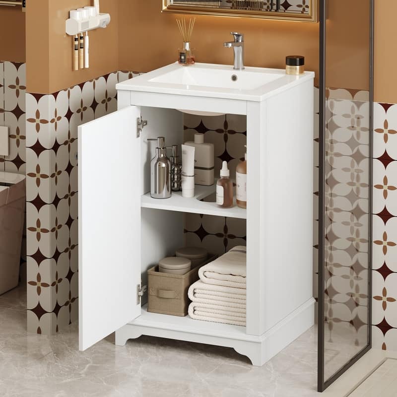 20" Bathroom Vanity with Ceramic Sink, Soft Closing Door, adjustable shelf